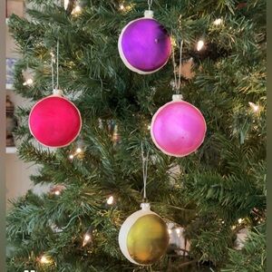 6 Festive Purple, Red, Green Glass Macaroon Christmas Holiday Ornaments